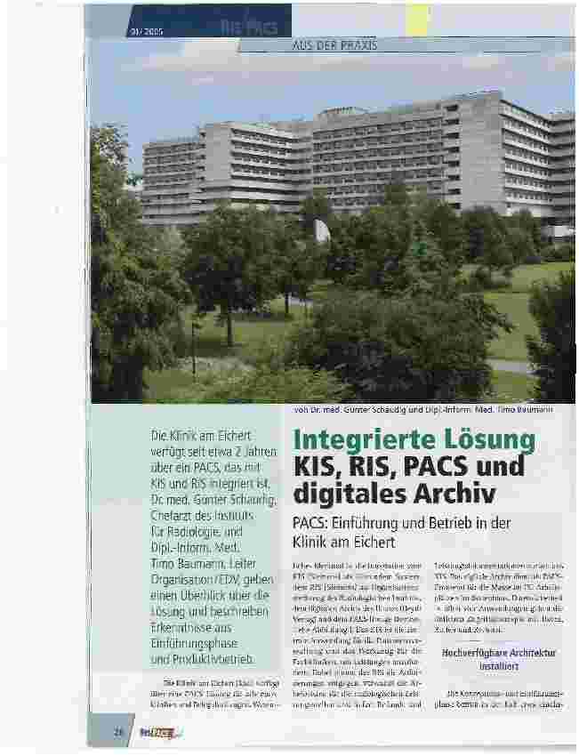 Vorschauseite 1: Integrierte Lösung KIS, RIS, PACS und digitales ArchivPACS: Einführung und Betrieb in der Klinik am Eichert