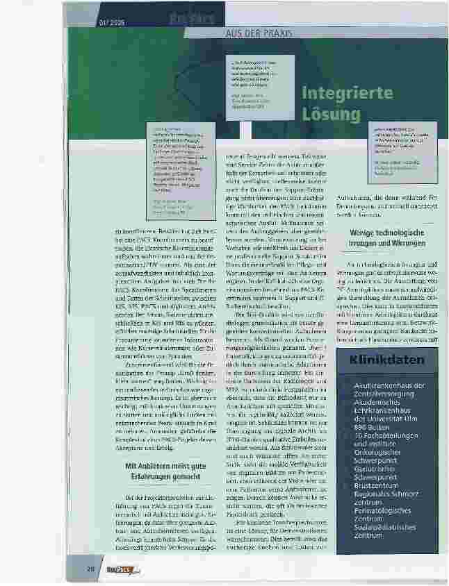 Vorschauseite 3: Integrierte Lösung KIS, RIS, PACS und digitales ArchivPACS: Einführung und Betrieb in der Klinik am Eichert
