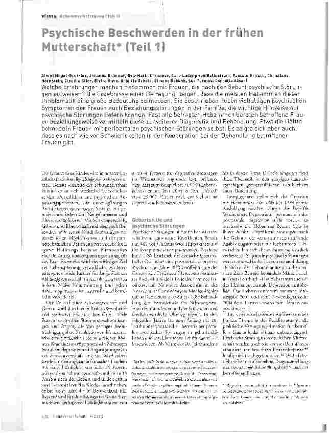 Vorschauseite 1: Psychische Beschwerden in der frühen Mutterschaft* (Teil!)