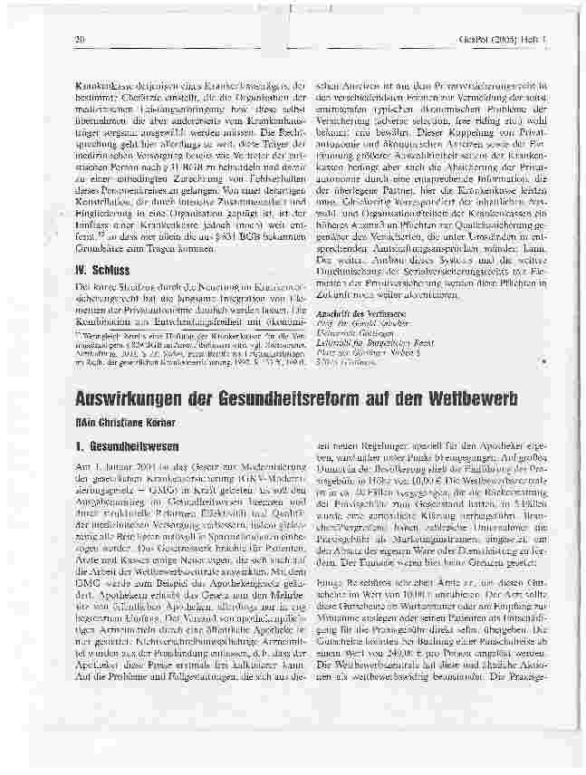 Vorschauseite 1: Auswirkungen der Gesundheitsreform auf den Wettbewerb
