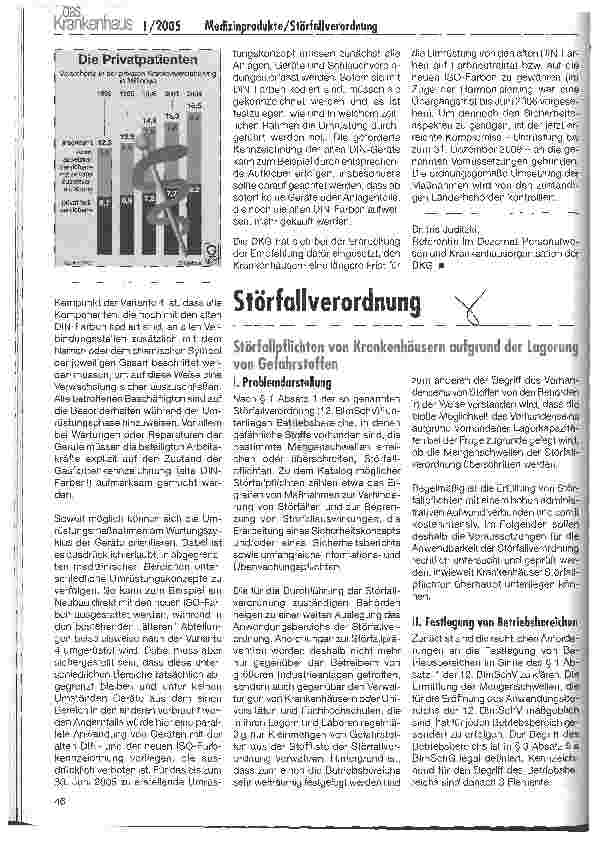Vorschauseite 1: Störfallverordnung. Störfallpflichten von Krankenhäusern aufgrund der Lagerung von Gefahrstoffen
