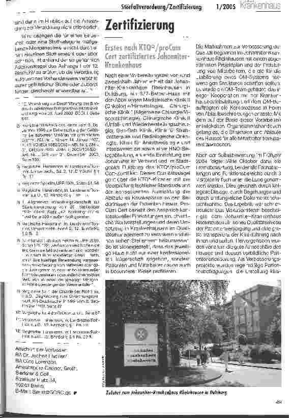 Vorschauseite 4: Störfallverordnung. Störfallpflichten von Krankenhäusern aufgrund der Lagerung von Gefahrstoffen