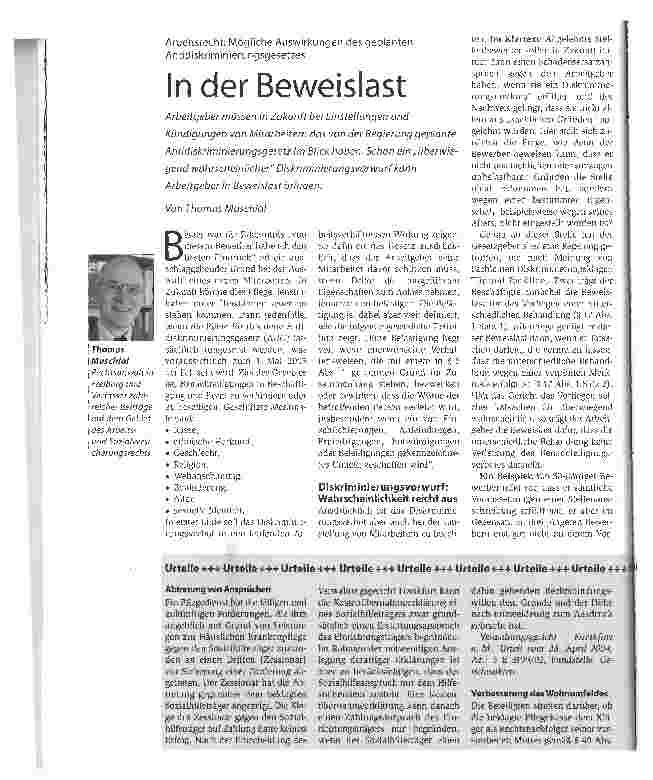 Vorschauseite 1: In der Beweislast. Arbeitsrecht: Mögliche Auswirkungen des geplanten Antidiskriminierungsgesetzes