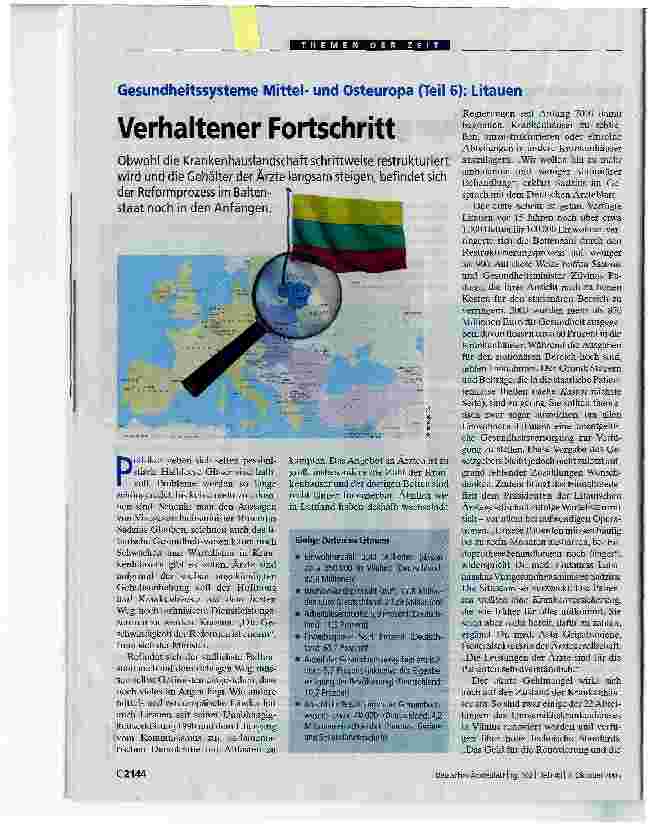 Vorschauseite 1: Gesundheitssysteme Mittelund Osteuropa (Teil 6): LitauenVerhaltener Fortschritt