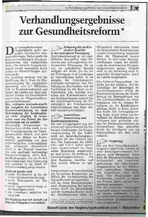 Vorschauseite 1: Verhandlungsergebnisse zur Gesundheitsreform