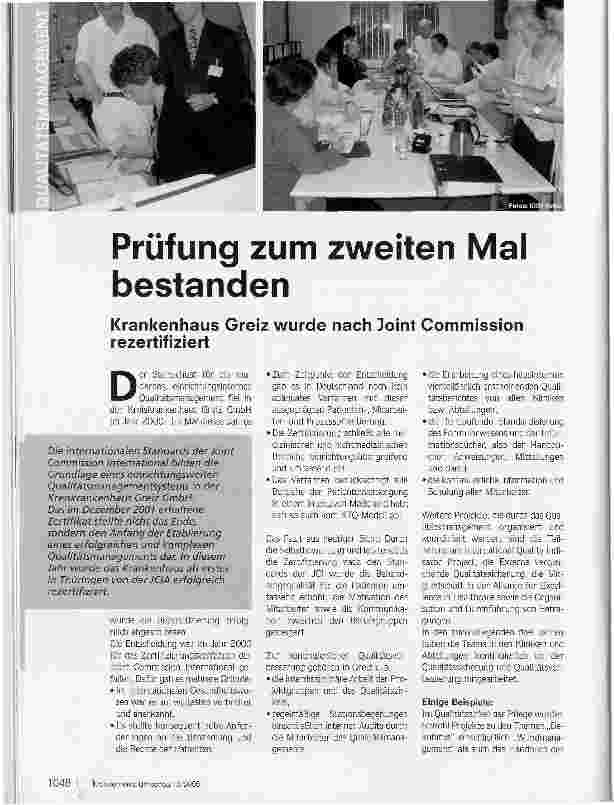 Vorschauseite 1: Prüfung zum zweiten Mal bestandenKrankenhaus Greiz wurde nach Joint Commission rezertifiziert