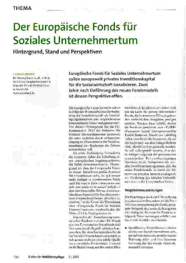 Vorschauseite 1: Der Europäische Fonds für Soziales Unternehmertum