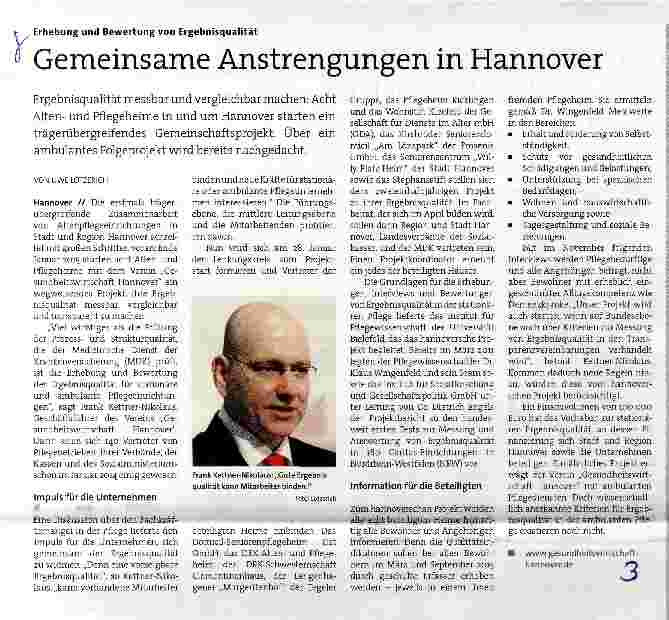Vorschauseite 1: Erhebung und Bewertung von Ergebnisqualität Gemeinsame Anstrengungen in Hannover