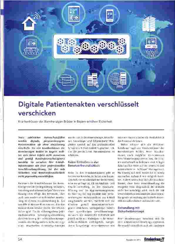 Vorschauseite 1: Digitale Patientenakten verschlüsselt verschickenKrankenhäuser der Barmherzigen Brüder in Bayern erhöhen Sicherheit