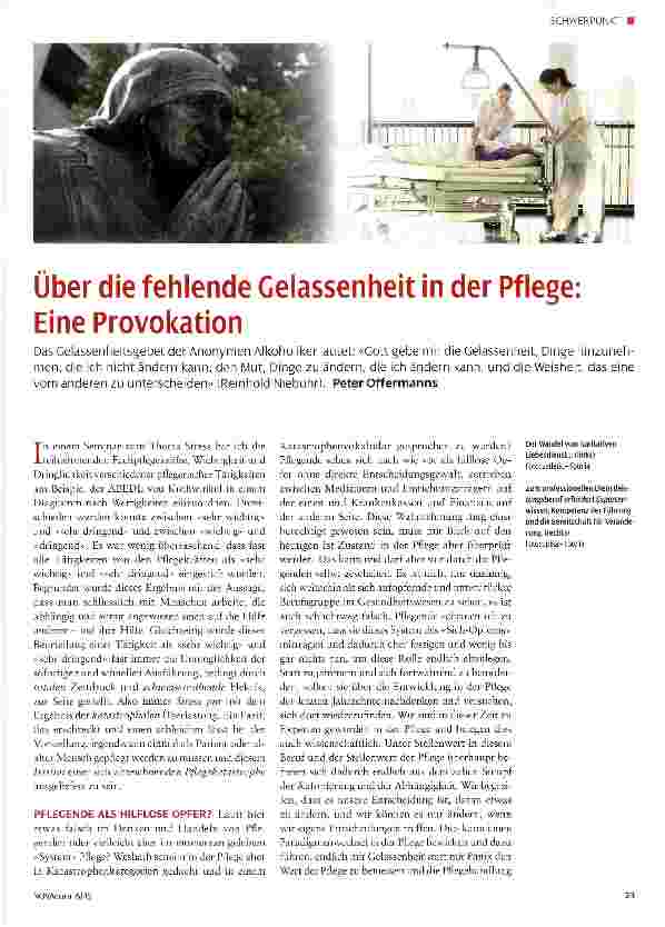 Vorschauseite 1: Über die fehlende Gelassenheit in der Pflege: Eine Provokation