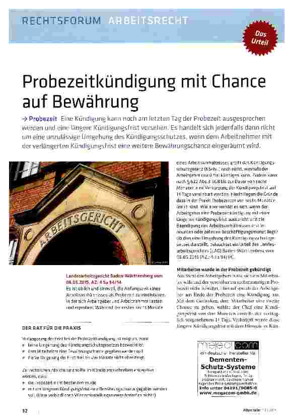 Vorschauseite 1: Probezeitkündigung mit Chance auf Bewährung