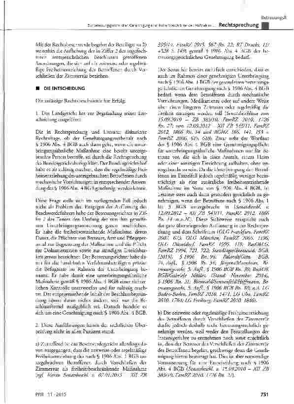 Vorschauseite 3: Zur betreuungsgerichtlichen Genehmigung einer freiheitsbeschränkenden Maßnahme im Rahmen einer genehmigten Unterbringung nach § 1906 Abs. 1 BGB