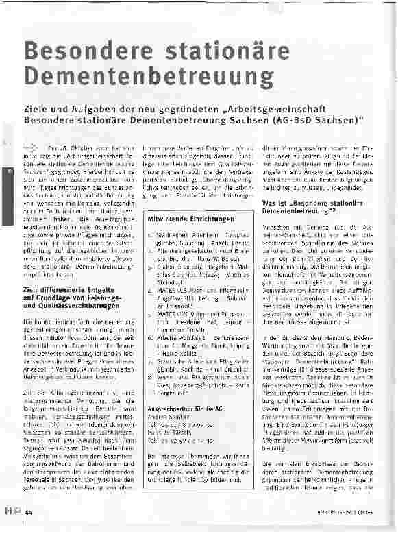 Vorschauseite 1: Besondere stationäre Dementenbetreuung