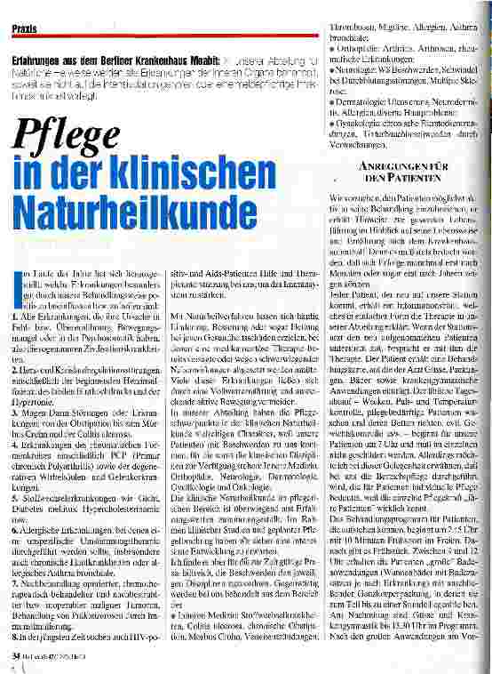 Vorschauseite 1: Pflege in der klinischen Naturheilkunde