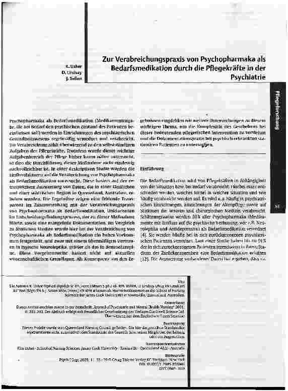 Vorschauseite 1: Zur Verabreichungspraxis von Psychopharmaka als Bedarfsmedikation durch die Pflegekräfte in derPsychiatrie