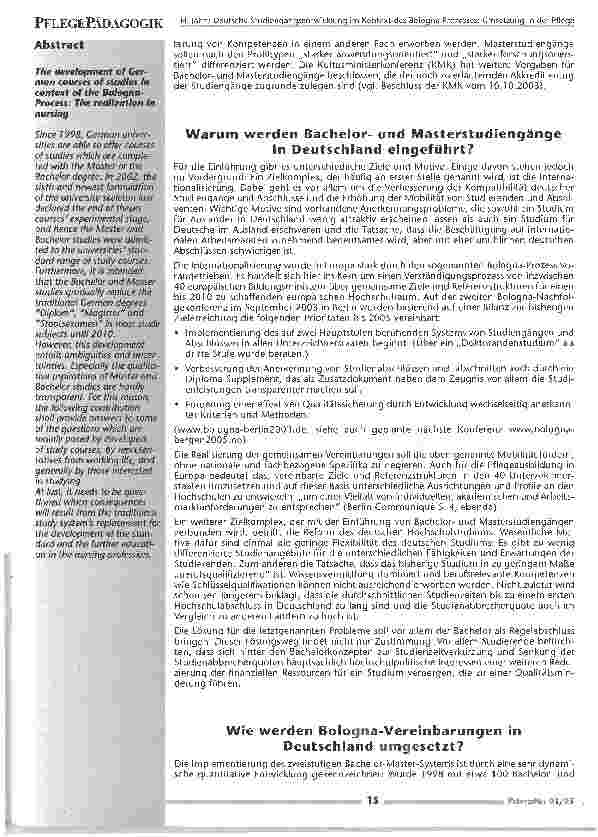 Vorschauseite 2: Deutsche Studiengangsentwicklung im Kontext desBologna-Prozesses: Umsetzung in der Pflege