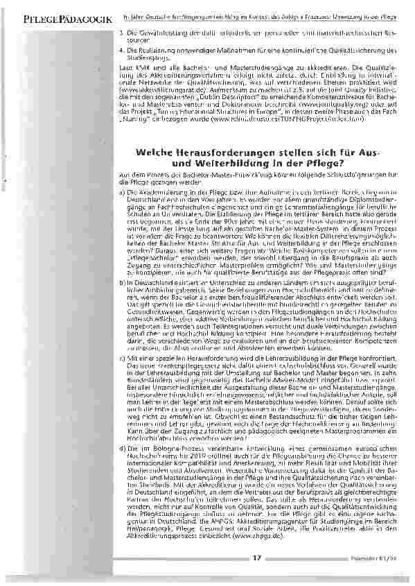 Vorschauseite 4: Deutsche Studiengangsentwicklung im Kontext desBologna-Prozesses: Umsetzung in der Pflege