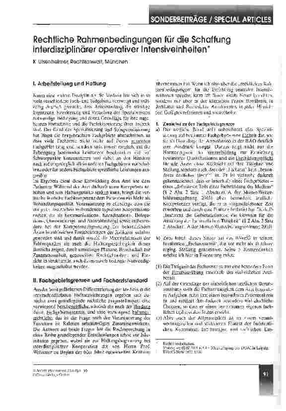 Vorschauseite 1: Rechtliche Rahmenbedingungen für die Schaffung interdisziplinärer operativer Intensiveinheiten
