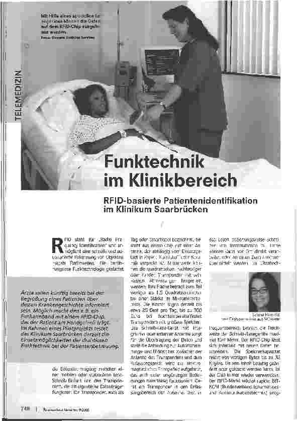 Vorschauseite 1: Funktechnik im KlinikbereichRFID-basierte Patientenidentifikation im Klinikum Saarbrücken