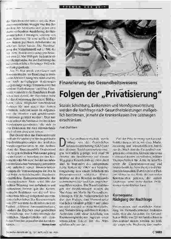 Vorschauseite 1: Finanzierung des GesundheitswesensFolgen der Privatisierung