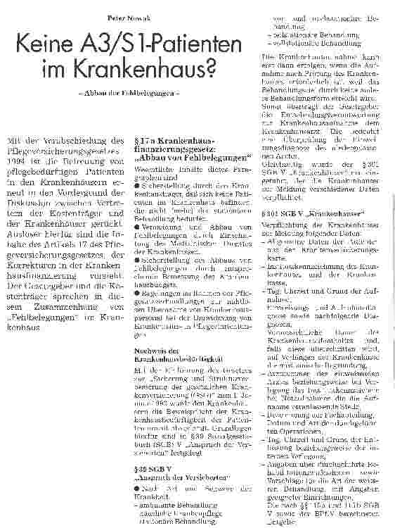 Vorschauseite 1: Keine A3/S1-Patienten im Krankenhaus? Abbau der Fehlbelegungen