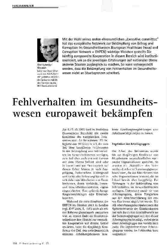 Vorschauseite 1: Fehlverhalten im Gesundheitswesen europaweit bekämpfen