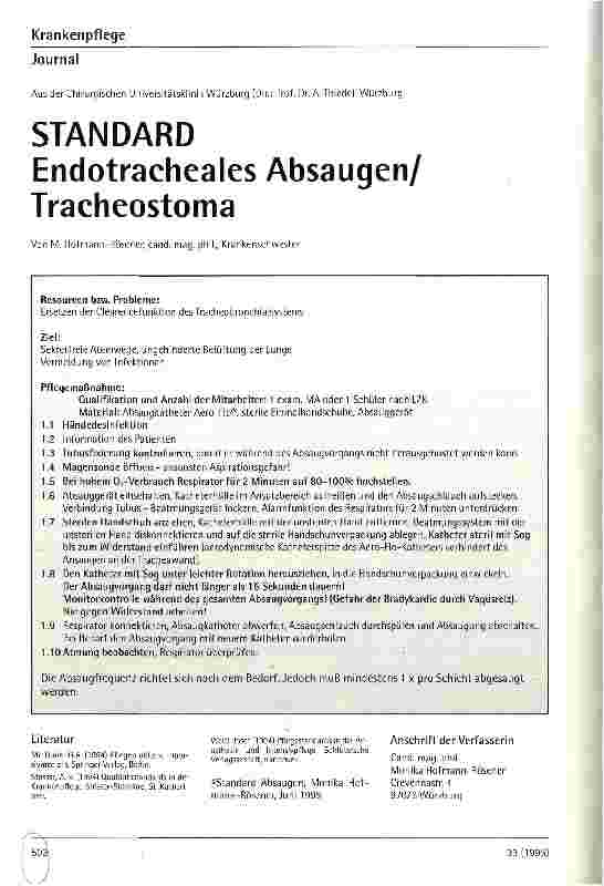 Vorschauseite 1: Standard Endotracheales Absaugen/Tracheostome