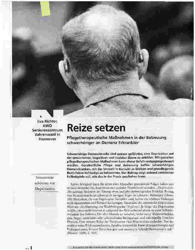 Vorschauseite 1: Reize setzenPflegetherapeutische Maßnahmen in der Betreuung schwerhöriger an Demenz Erkrankter