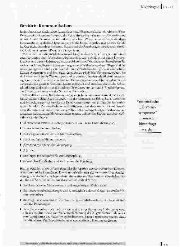 Vorschauseite 2: Reize setzenPflegetherapeutische Maßnahmen in der Betreuung schwerhöriger an Demenz Erkrankter