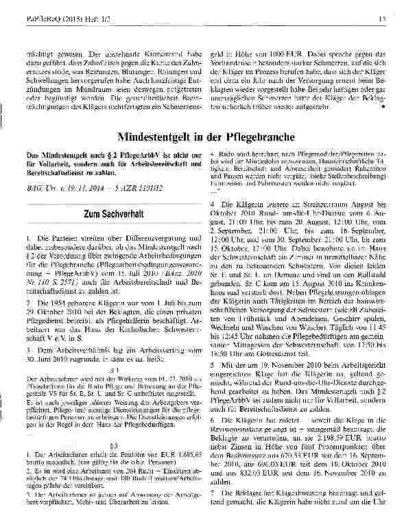 Vorschauseite 1: Mindestentgelt in der Pflegebranche