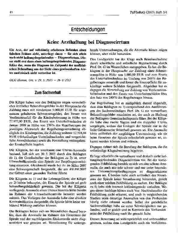 Vorschauseite 1: Keine Arzthaftung bei Diagnoseirrtum