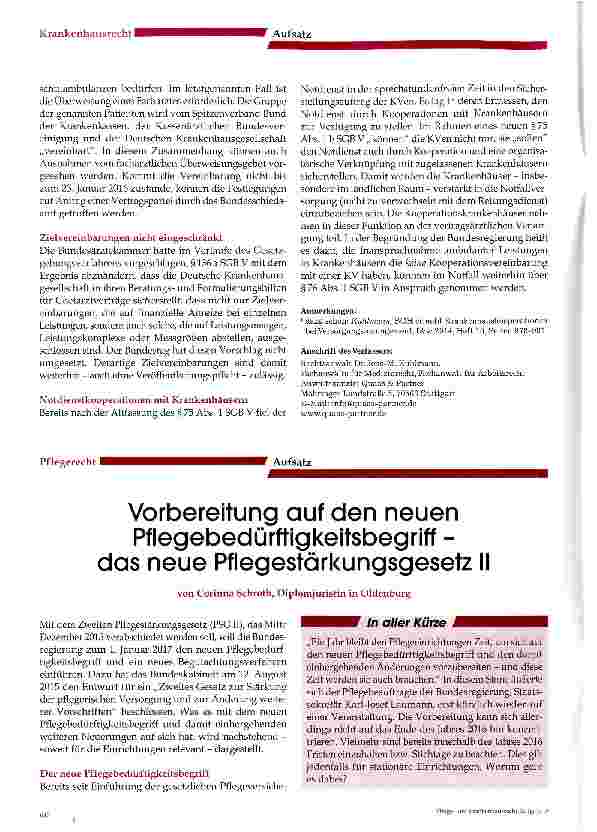 Vorschauseite 1: Vorbereitung auf den neuen Pflegebedürftigkeitsbegriff -das neue Pflegestärkungsgesetz