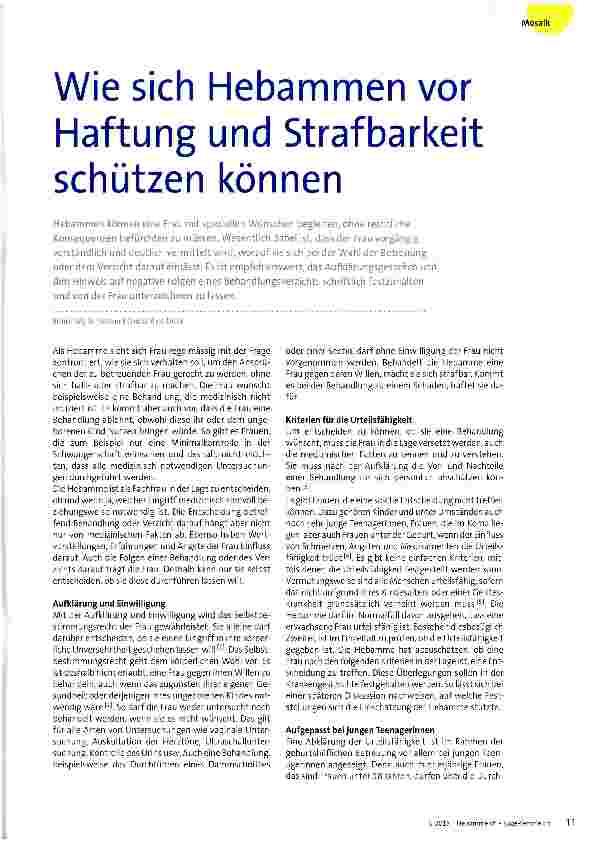 Vorschauseite 1: Wie sich Hebammen vor Haftung und Strafbarkeit schützen können