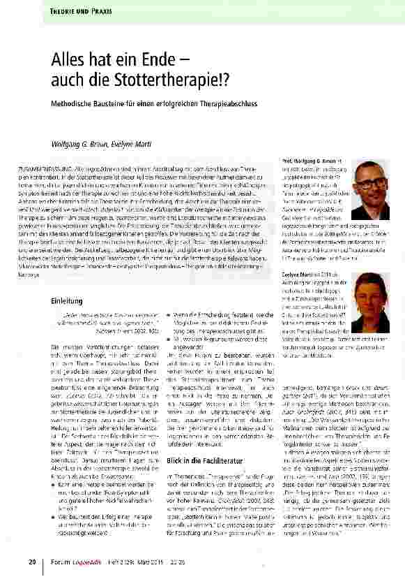 Vorschauseite 1: Alles hat ein Ende-auch die Stottertherapie!?