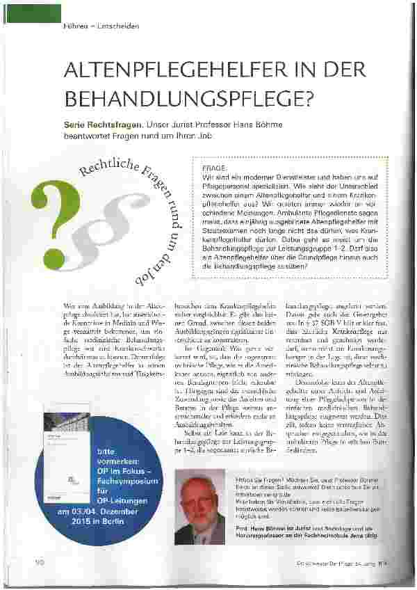Vorschauseite 1: ALTENPFLEGEHELFER IN DER BEHANDLUNGSPFLEGE?
