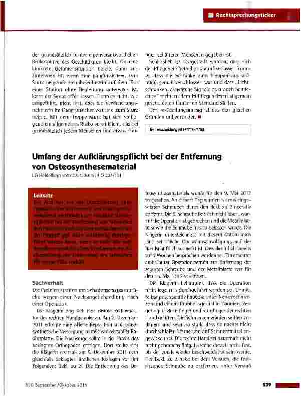Vorschauseite 4: Sturz einer demenzbedingt desorientierten Heimbewohnerin im Treppenhaus OLG Köln vom 5.1.2015 (5 U 124/14)