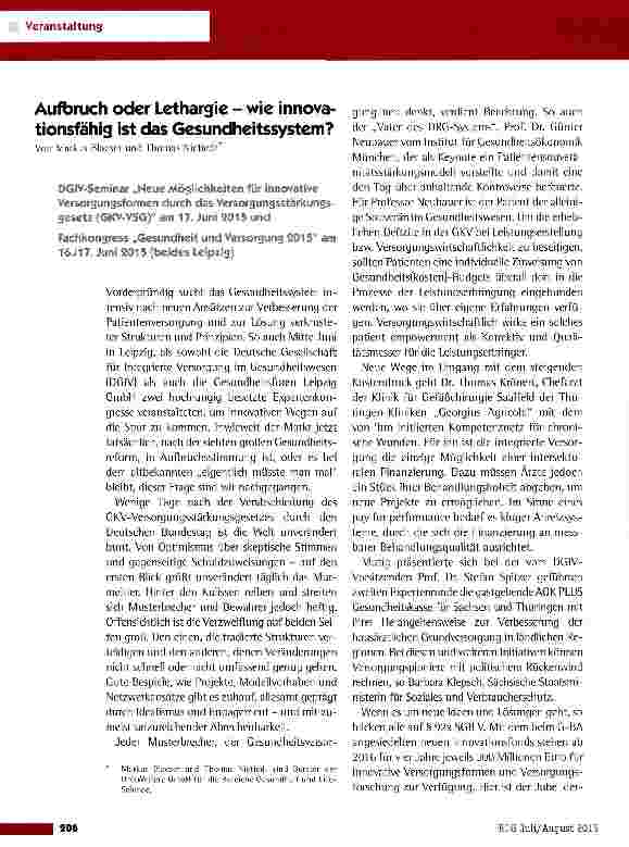 Vorschauseite 1: Aufbruch oder Lethargie - wie innovationsfähig ist das Gesundheitssystem?