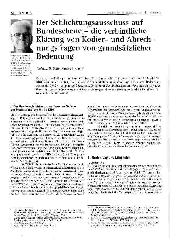 Vorschauseite 1: Der Schlichtungsausschuss auf Bundesebene - die verbindliche Klärung von Kodierund Abrechnungsfragen von grundsätzlicher Bedeutung