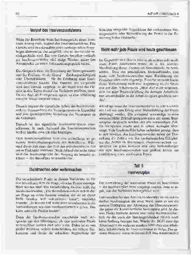Vorschauseite 2: Arztinsolvenz - Arztpraxen im InsolvenzverfahrenLeitfaden zum Erhalt der wirtschaftlichen Existenz einer Arztpraxis trotz eines Insolvenzverfahrens