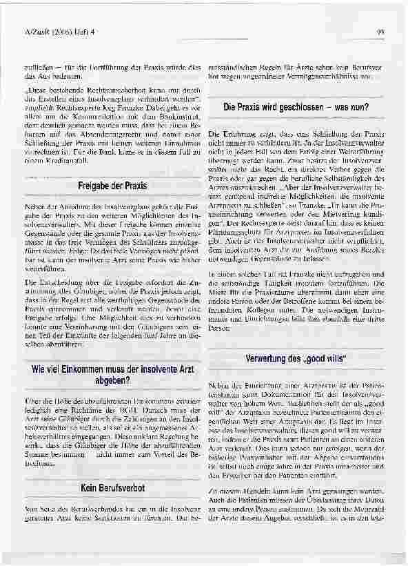 Vorschauseite 3: Arztinsolvenz - Arztpraxen im InsolvenzverfahrenLeitfaden zum Erhalt der wirtschaftlichen Existenz einer Arztpraxis trotz eines Insolvenzverfahrens