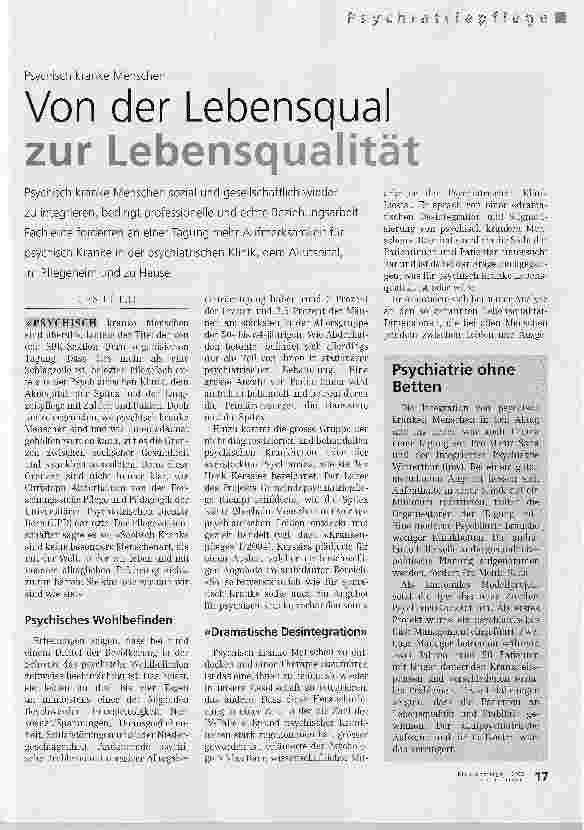 Vorschauseite 1: Von der Lebensqual zur LebensqualitätPsychisch kranke Menschen
