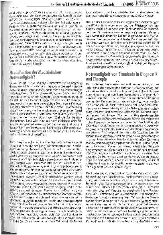 Vorschauseite 2: Externe und krankenhausindividuelle StandardsKonstruktiver Umgang mit der Fallpauschalierung