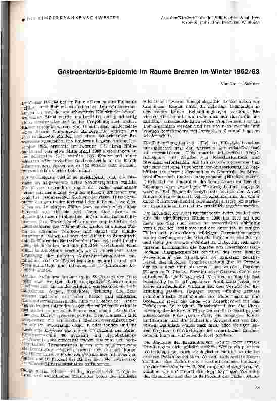 Vorschauseite 1: Gastroenteritis-Epidemie im Raum Bremen im Winter 1962/63