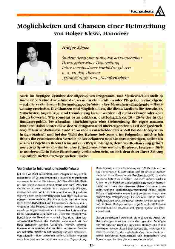 Vorschauseite 1: Möglichkeiten und Chancen einer Heimzeitung