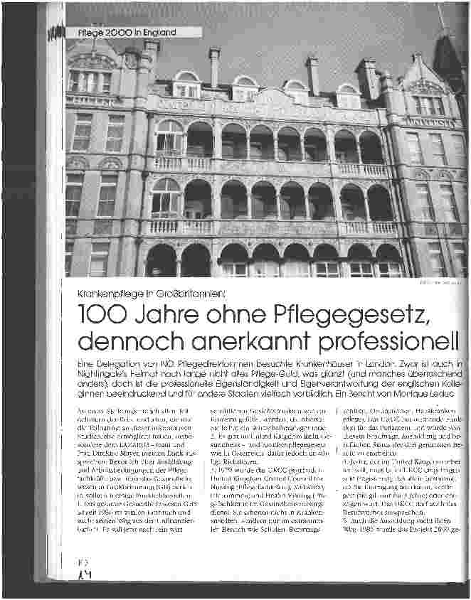 Vorschauseite 1: 100 Jahre ohne Pflegegesetz, dennoch anerkannt professionell Krankenpflege in Großbritannien