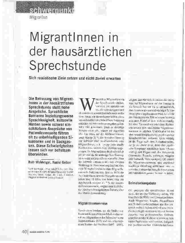 Vorschauseite 1: Migrantinnen in der hausärztlichen SprechstundeSich realistische Ziele setzen und nicht zuviel erwarten