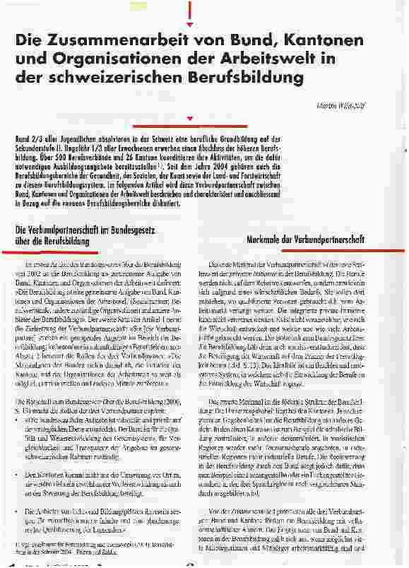 Vorschauseite 1: Die Zusammenarbeit von Bund, Kantonen und Organisationen der Arbeitswelt in der schweizerischen Berufsbildung