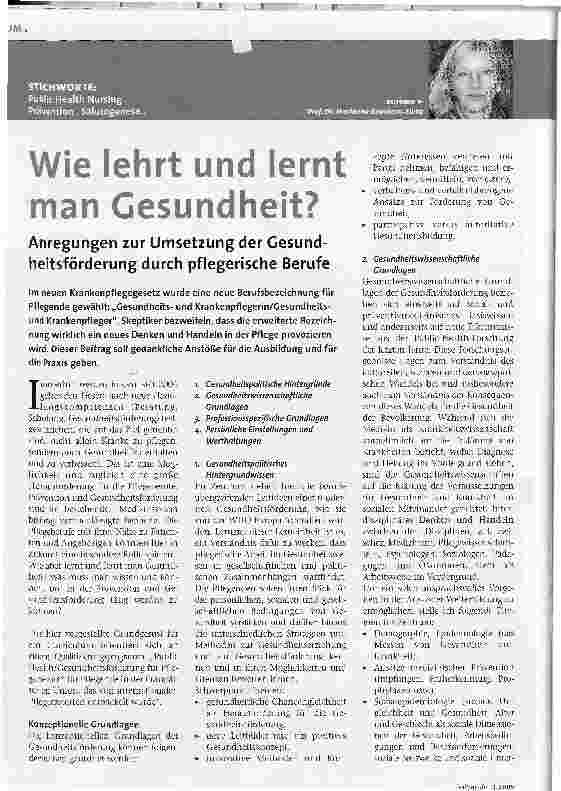 Vorschauseite 1: Wie lehrt und lernt man Gesundheit? Anregungen zur Umsetzung der Gesundheitsförderung durch pflegerische Berufe