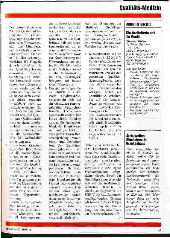 Vorschauseite 3: Thesenpapier zur Weiterentwicklung der Qualitätssicherung in Krankenhäusern Regelmäßige freiwillige Qualitätssicherungsberichte und Zertifizierung an Krankenhäusern geplant