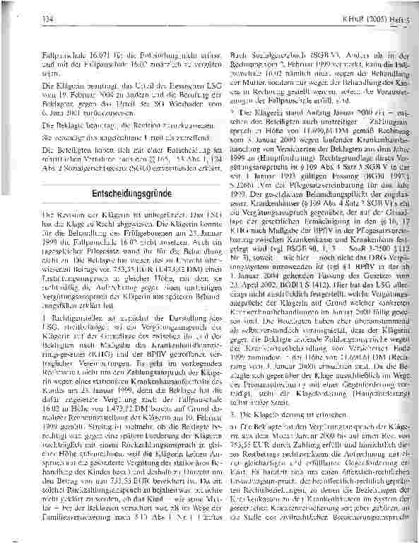 Vorschauseite 2: Stationäre Krankenhausbehandlung eines FrühgeborenenBundessozialgericht Urteil vom 12. Mai 2005, B 3 KR 18/04 R
